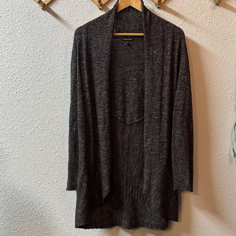 Eileen Fisher Open Front Cardigan 100% natural fiber blend- wool silk & linen S